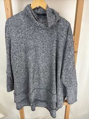 NWT Zenana Marled Gray High Low Hem Slits 11" Turtleneck Sweater #0928 Size 1X